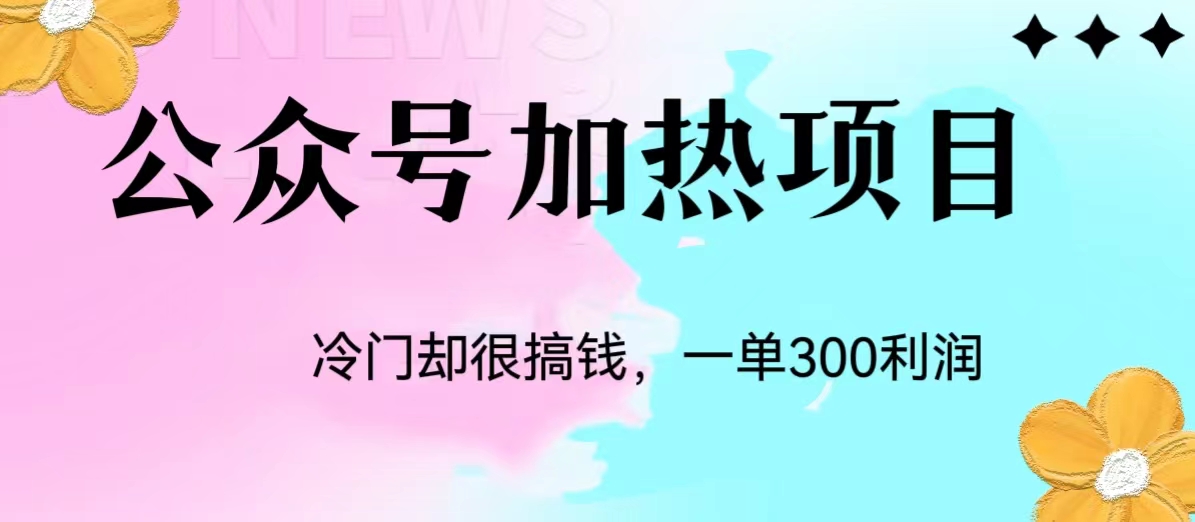 冷门公众号加热项目，每天1-2小时，一单100-300+网赚项目-副业赚钱-互联网创业-资源整合AIAI创业网赚